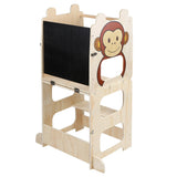 Lernturm 3 in 1 mit Tafel, umbaubar zu Kindertisch und Stuhl – Motiv Affe