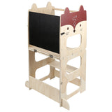Lernturm 3 in 1 mit Tafel, umbaubar zu Kindertisch und Stuhl – Motiv Fuchs