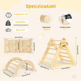 Klettergerüst indoor 7 in 1: Pikler Dreieck, Kletterbogen und Rampe – Farbe Natur