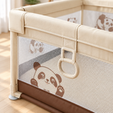 Laufstall Panda 150 x 180 cm, 65 cm hoch, mit Ziehringen – Detail Polster und Netz
