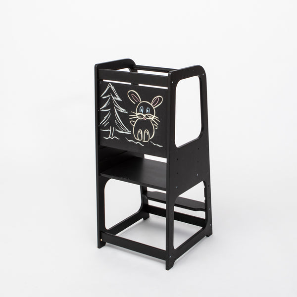 Lernturm mit Tafel, 3 Standhöhen, Holz aus Lettland – Farbe Schwarz