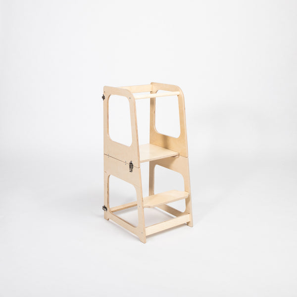 Lernturm umbaubar zu Tisch und Stuhl, Holz aus Lettland – Farbe Natur lackiert