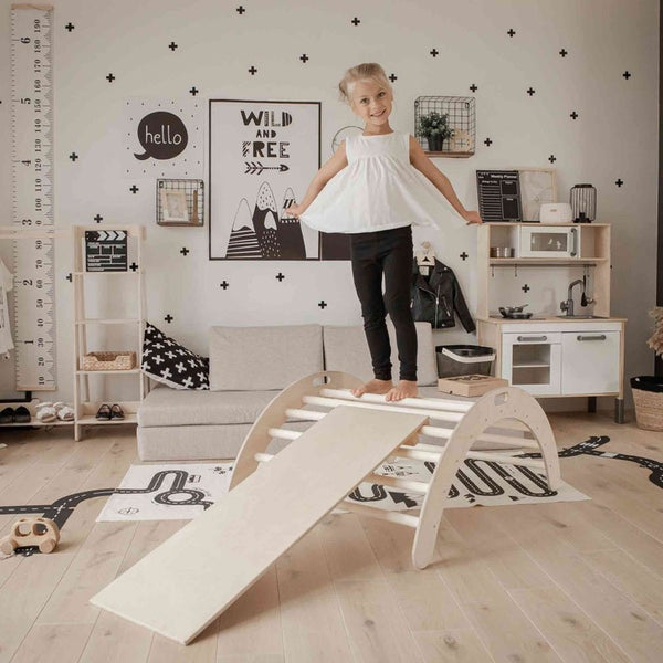 Kletterbogen mit Rampe aus Birke, auch als Wippe (Montessori House Bed)